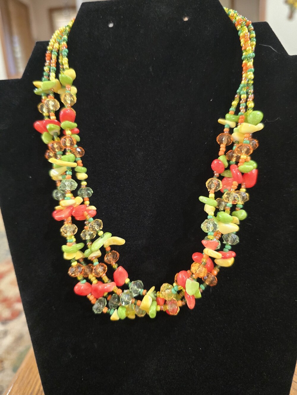 Multicolor Beaded Cluster Necklace - Green, Orange, & Yellow